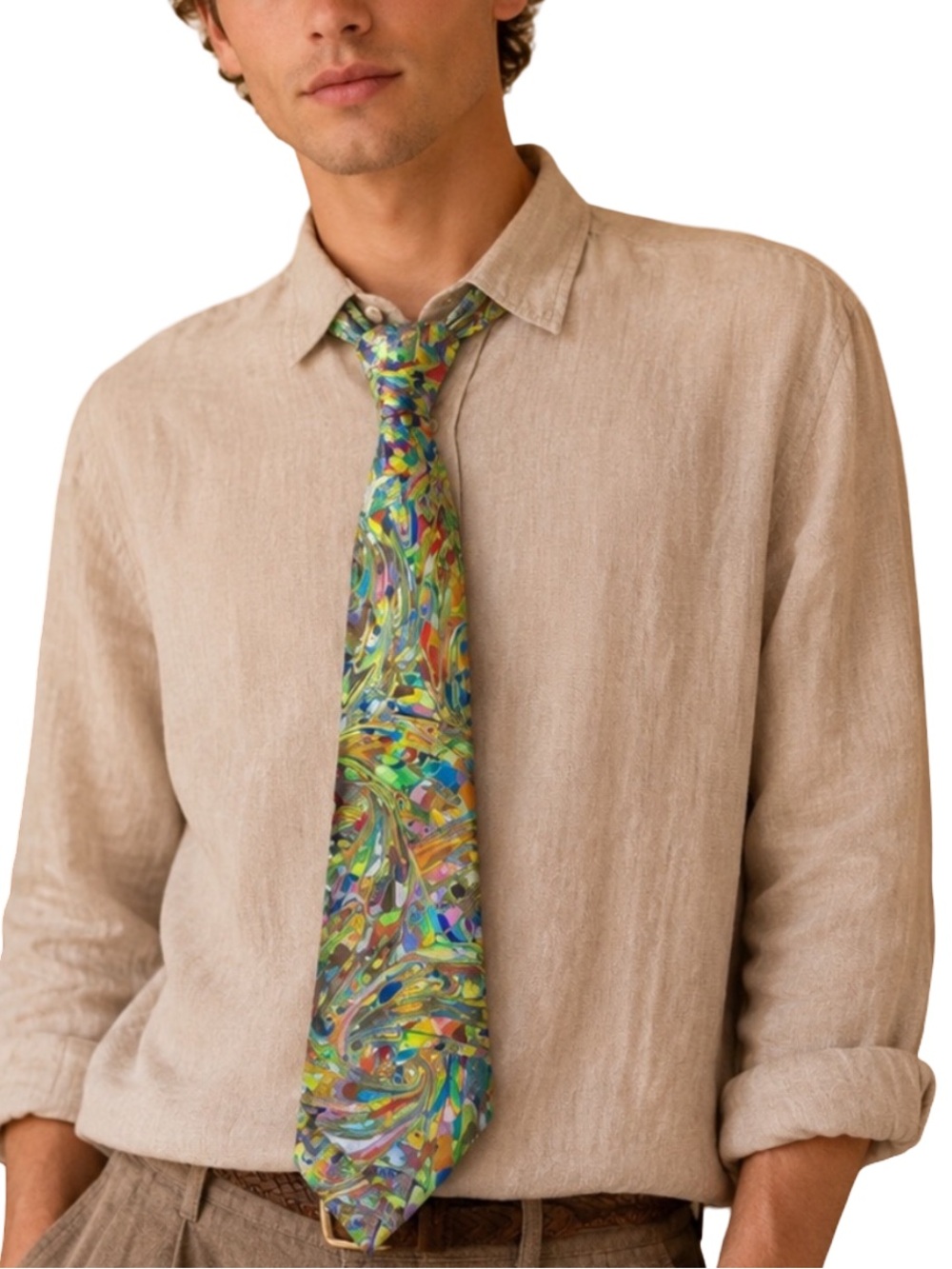 Men’s Vintage 1960s Grenada Trippy Psychedelic Multicolor Rainbow Swirl Art Tie